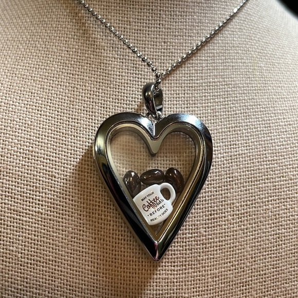 Origami Owl Hematite Heart hinge locket with chain and charms! - Picture 3 of 3
